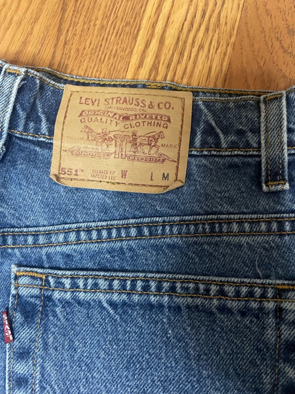 Vintage Levi’s 551 Denim Shorts Upcycled Patchwork Urban Outfitters - Picture 3 of 9